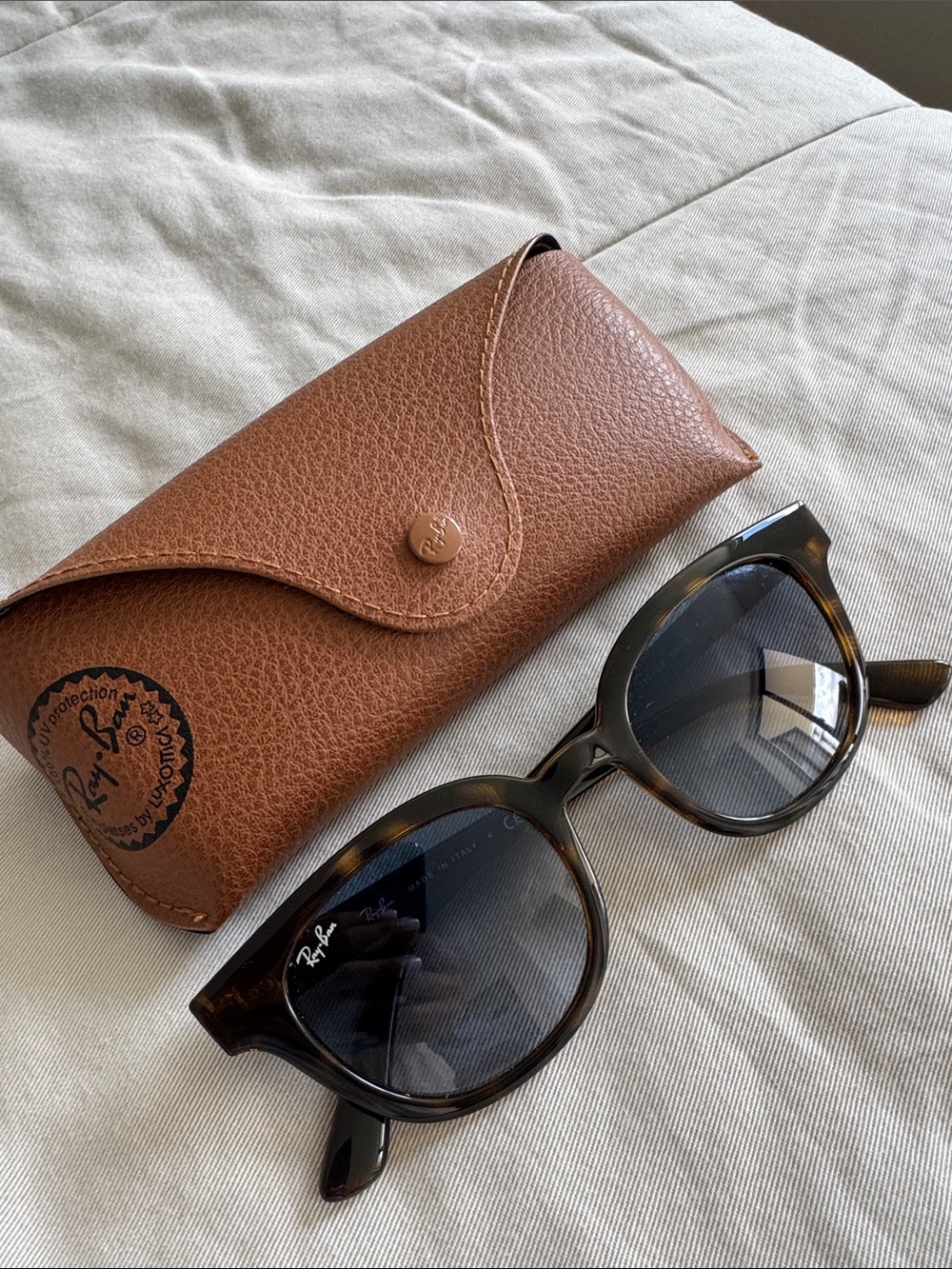 Ray-Ban Tortoiseshell Frame Sunglasses with Dark Lenses - Picture 2 of 2